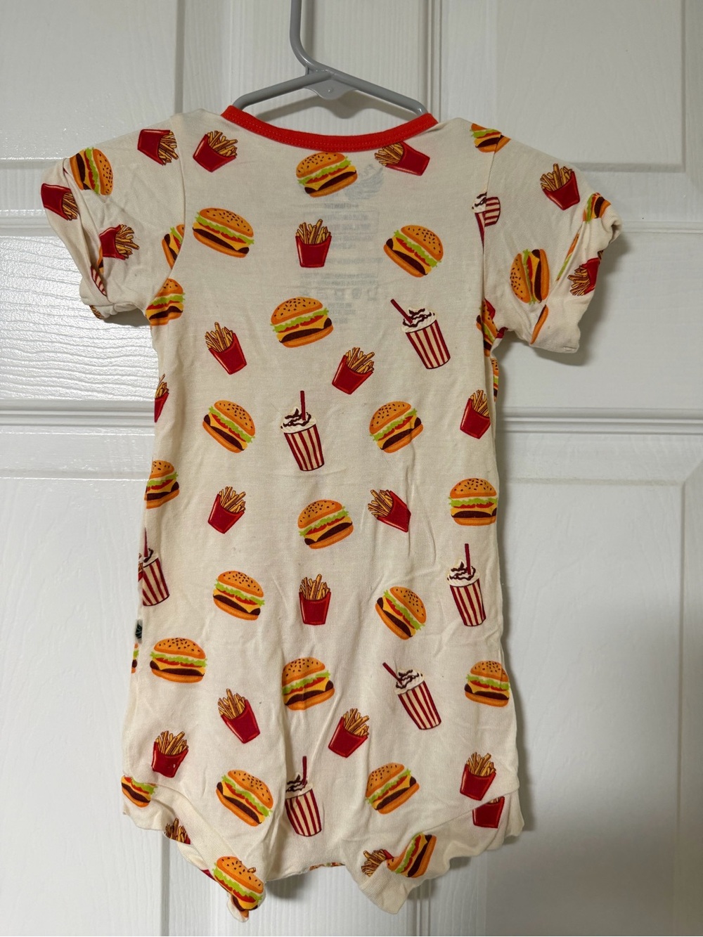 Bamboo Button-Front Romper - Cream with Burger, Fries, Shake Print - Picture 2 of 5